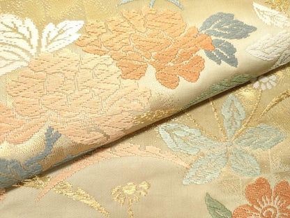平和屋着物●六通柄袋帯　唐織　草花　金糸　正絹　逸品　DABD0712op