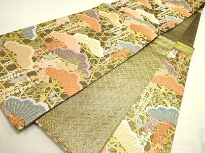 平和屋着物●佐賀錦　六通柄袋帯　枝垂れ藤　松　金糸　正絹　逸品　DABD0713op