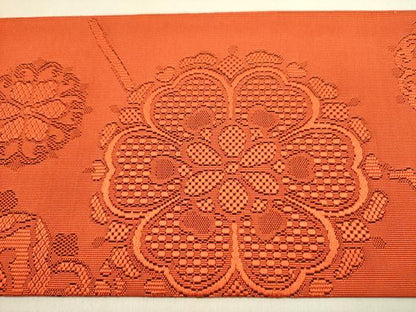 平和屋着物●爪掻き本綴れ　八寸名古屋帯　正倉院花文　金赤色　正絹　逸品　未使用　DABD0720op