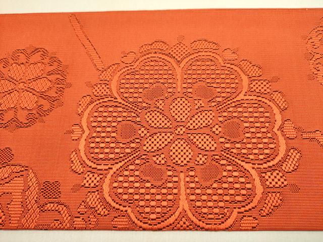 平和屋着物●爪掻き本綴れ　八寸名古屋帯　正倉院花文　金赤色　正絹　逸品　未使用　DABD0720op