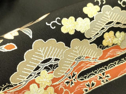 平和屋着物■豪華黒留袖　駒刺繍　扇面七宝花文　金彩　正絹　逸品　DABD0731op