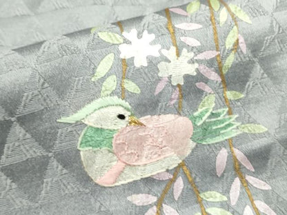 平和屋着物■訪問着 刺繍 鴛鴦花文 金彩 正絹 逸品 DABD0767op