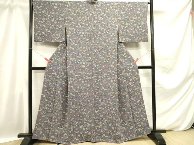 平和屋着物■上質な小紋 花唐草文 鬼しぼ縮緬 正絹 逸品 DABD0791op