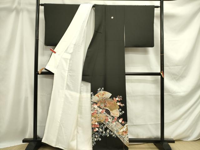 平和屋着物■豪華黒留袖　駒刺繍　地紙飛鶴花文　金彩　正絹　逸品　DABD0796op