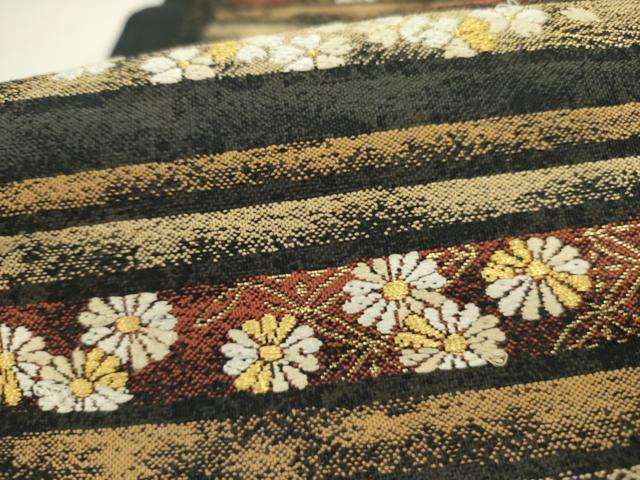 平和屋着物●西陣　織楽浅野　六通柄袋帯　横段花文　金糸　正絹　逸品　DABD0808op