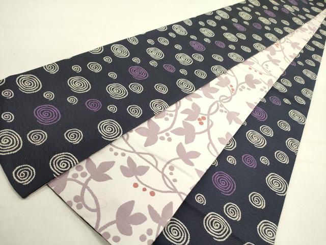 平和屋着物●両面　半幅帯　渦　正絹　逸品　DABD0810op