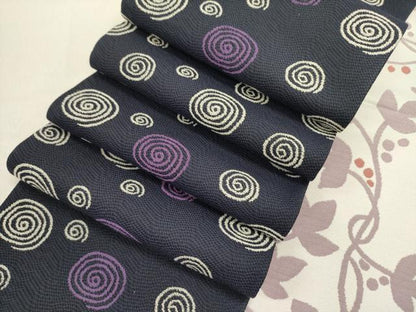 平和屋着物●両面　半幅帯　渦　正絹　逸品　DABD0810op