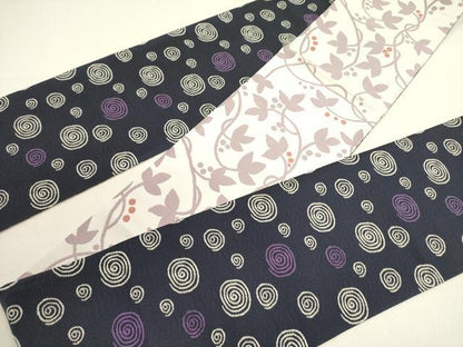 平和屋着物●両面　半幅帯　渦　正絹　逸品　DABD0810op