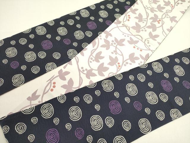 平和屋着物●両面　半幅帯　渦　正絹　逸品　DABD0810op
