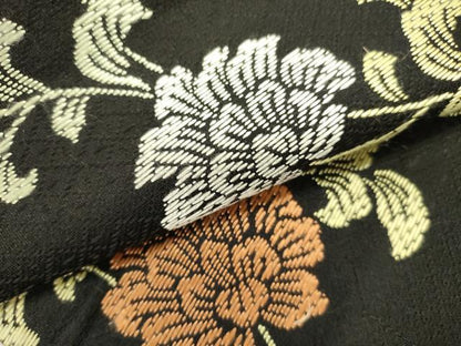 平和屋着物●つけ帯　唐織　更紗花文　黒地　正絹　逸品　DABD0819op
