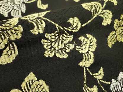 平和屋着物●つけ帯　唐織　更紗花文　黒地　正絹　逸品　DABD0819op