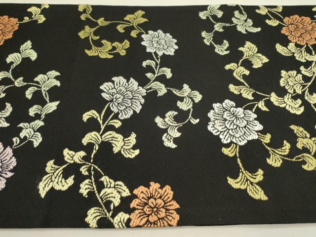 平和屋着物●つけ帯　唐織　更紗花文　黒地　正絹　逸品　DABD0819op