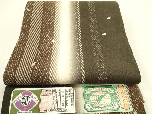 平和屋着物●全通柄袋帯　本場奄美大島　舞桜　伝統染色　本泥染　赤塚次男作　証紙付き　正絹　逸品　DABD0821op
