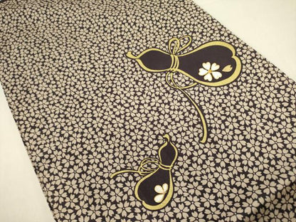 平和屋着物●九寸開き名古屋帯　駒刺繍　瓢箪花文　ひょうたん　金彩　正絹　逸品　DABD0822op