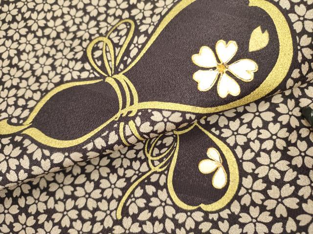 平和屋着物●九寸開き名古屋帯　駒刺繍　瓢箪花文　ひょうたん　金彩　正絹　逸品　DABD0822op