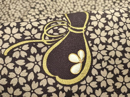 平和屋着物●九寸開き名古屋帯　駒刺繍　瓢箪花文　ひょうたん　金彩　正絹　逸品　DABD0822op