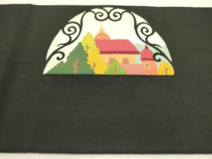 平和屋着物●爪掻き本綴れ　八寸名古屋帯　風景文　黒地　金糸　正絹　逸品　DABD0826op