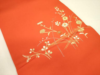 平和屋着物●中国三大刺繍　相良刺繍　総刺繍　塩瀬　九寸開き名古屋帯　草花　金糸　正絹　逸品　DABD0833op