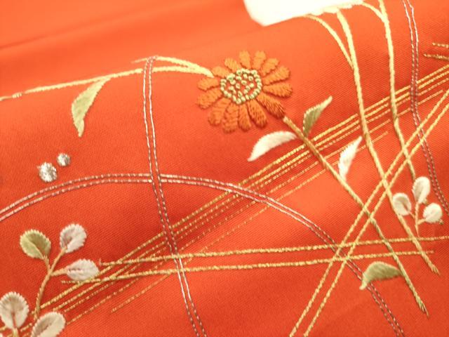 平和屋着物●中国三大刺繍　相良刺繍　総刺繍　塩瀬　九寸開き名古屋帯　草花　金糸　正絹　逸品　DABD0833op