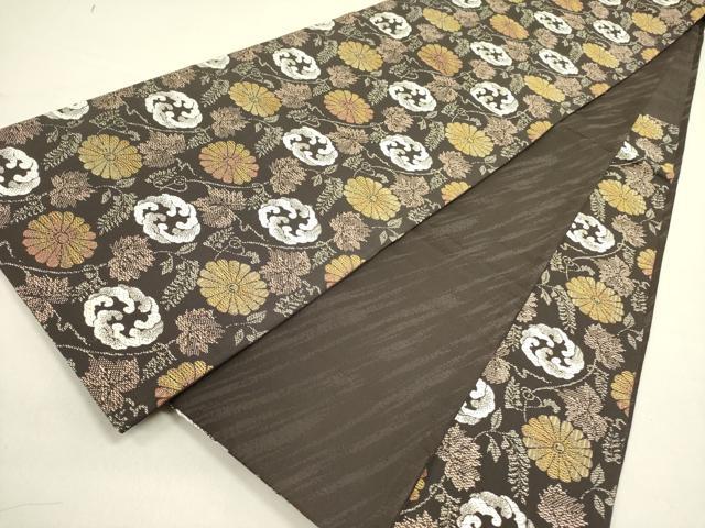 平和屋着物●六通柄袋帯　唐織　菊憂桐　金糸　正絹　逸品　DABD0838op
