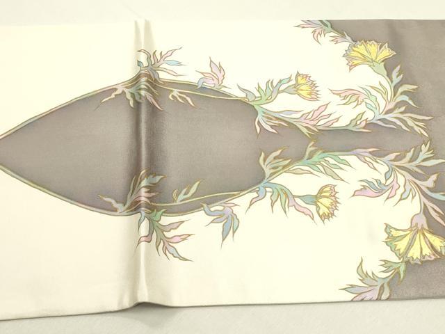 平和屋着物●染色作家　田中文子　太鼓柄袋帯　草花　金彩　正絹　逸品　DABD0847op