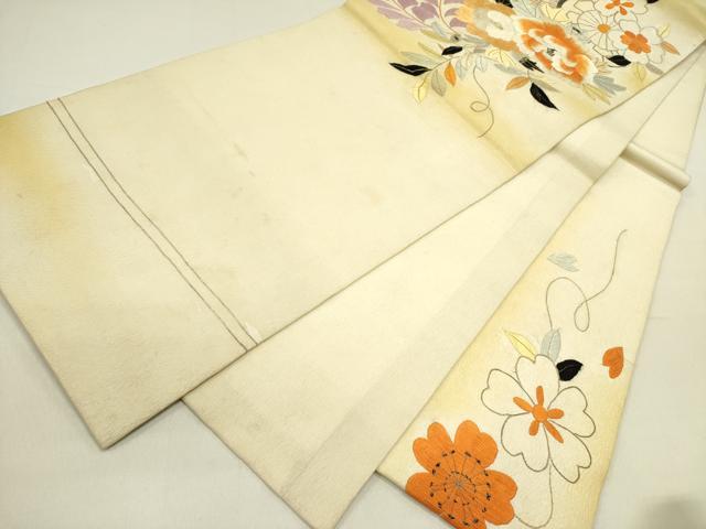 平和屋着物●アンティーク　大正ロマン　丸帯　総刺繍　花車文　金銀糸　引き抜き帯　正絹　逸品　DABD0848op