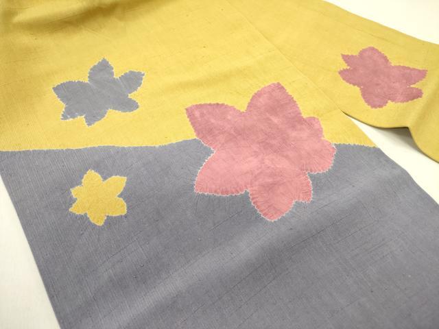 平和屋着物●九寸名古屋帯　紬地　絞り　舞楓文　正絹　逸品　DABD0851op