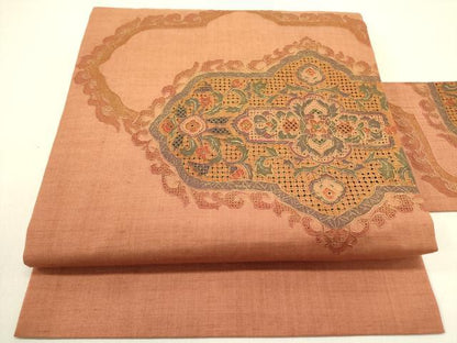 平和屋着物●中国三大刺繍　スワトウ刺繍　汕頭刺繍　総刺繍　九寸名古屋帯　紬地　洋花文　正絹　逸品　DABD0852op