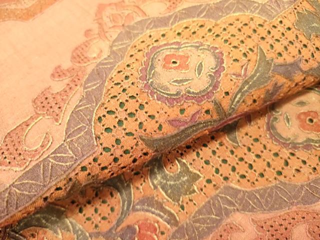 平和屋着物●中国三大刺繍　スワトウ刺繍　汕頭刺繍　総刺繍　九寸名古屋帯　紬地　洋花文　正絹　逸品　DABD0852op