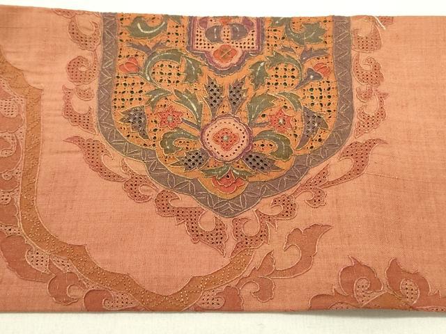 平和屋着物●中国三大刺繍　スワトウ刺繍　汕頭刺繍　総刺繍　九寸名古屋帯　紬地　洋花文　正絹　逸品　DABD0852op