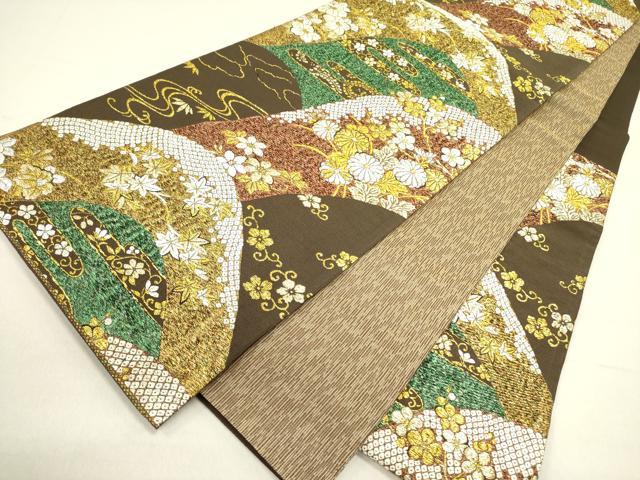 平和屋着物●六通柄袋帯　山並梅菊文　幻秀　金銀糸　正絹　逸品　DABD0858op