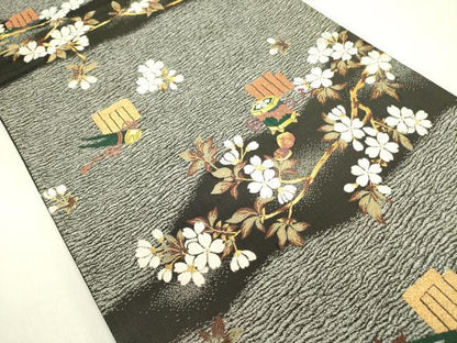 平和屋着物●六通柄袋帯　紹巴　源氏香　貝桶花文　金糸　正絹　逸品　DABD0861op