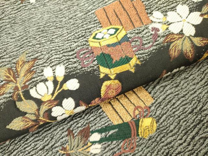 平和屋着物●六通柄袋帯　紹巴　源氏香　貝桶花文　金糸　正絹　逸品　DABD0861op