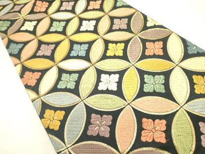 平和屋着物●唐織・西陣の老舗・名門・藤原織物　六通柄袋帯　唐織　七宝花文　金糸　正絹　逸品　DABD0862op
