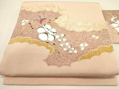 平和屋着物●内山晴祥　手描き　九寸名古屋帯　草花　金銀彩　鬼しぼ縮緬　正絹　逸品　DABD0863op