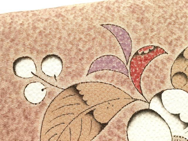 平和屋着物●内山晴祥　手描き　九寸名古屋帯　草花　金銀彩　鬼しぼ縮緬　正絹　逸品　DABD0863op