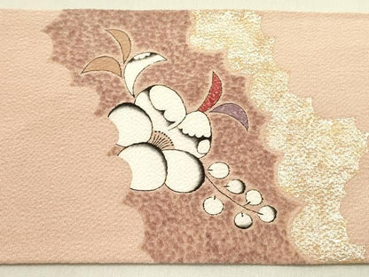 平和屋着物●内山晴祥　手描き　九寸名古屋帯　草花　金銀彩　鬼しぼ縮緬　正絹　逸品　DABD0863op