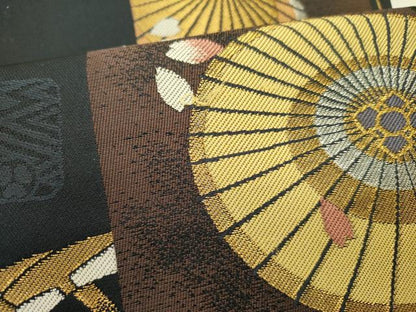 平和屋着物●六通柄袋帯　舞桜　番傘　金銀糸　正絹　逸品　DABD0865op