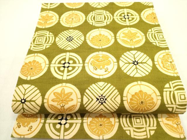 平和屋着物●九寸開き名古屋帯　紬地　型染　花丸文　正絹　逸品　未使用　DABD0871op