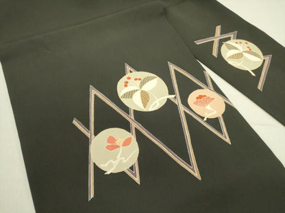 平和屋着物●塩瀬　九寸名古屋帯　花丸文　黒地　金彩　正絹　逸品　DABD0873op
