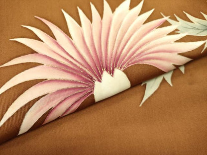 平和屋着物●塩瀬　九寸名古屋帯　草花　金彩　正絹　逸品　DABD0875op