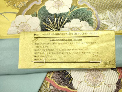 平和屋着物●西陣　志都香謹製　六通柄袋帯　花重ね　金銀糸　証紙付き　正絹　逸品　未使用　DABD0881op