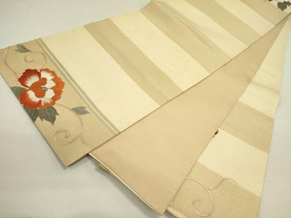 平和屋着物●アンティーク　大正ロマン　太鼓柄袋帯　総刺繍　鼓花文　金糸　正絹　逸品　DABD0882op