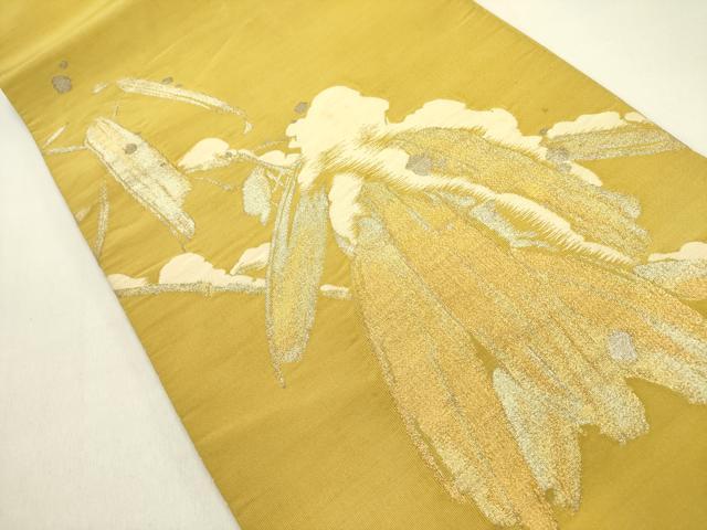 平和屋着物●爪掻き本綴れ　太鼓柄袋帯　枝笹雪持文　金銀糸　正絹　逸品　DABD0883op