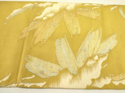 平和屋着物●爪掻き本綴れ　太鼓柄袋帯　枝笹雪持文　金銀糸　正絹　逸品　DABD0883op