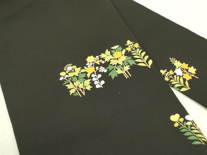 平和屋着物●創作　塩瀬　九寸名古屋帯　草花　黒地　正絹　逸品　DABD0890op