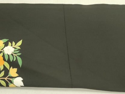 平和屋着物●創作　塩瀬　九寸名古屋帯　草花　黒地　正絹　逸品　DABD0890op