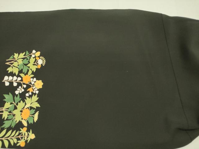 平和屋着物●創作　塩瀬　九寸名古屋帯　草花　黒地　正絹　逸品　DABD0890op