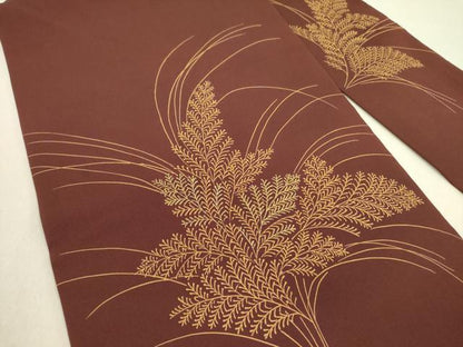 平和屋着物●塩瀬　九寸名古屋帯　刺繍　草葉文　金糸　正絹　逸品　DABD0892op