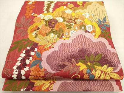 平和屋着物●銀座越後屋　六通柄袋帯　唐織　松に藤　金糸　正絹　逸品　DABD0894op